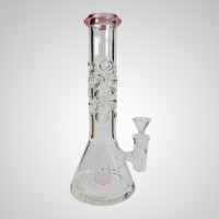 12 inch 50 mm Diffuser Beaker-Style Pink Detailing and Beaker Base Glass Water Bong (7 mm Thickness)